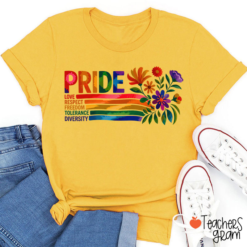 Pride Love Respect Freedom Tolerance Diversity Teacher T-Shirt