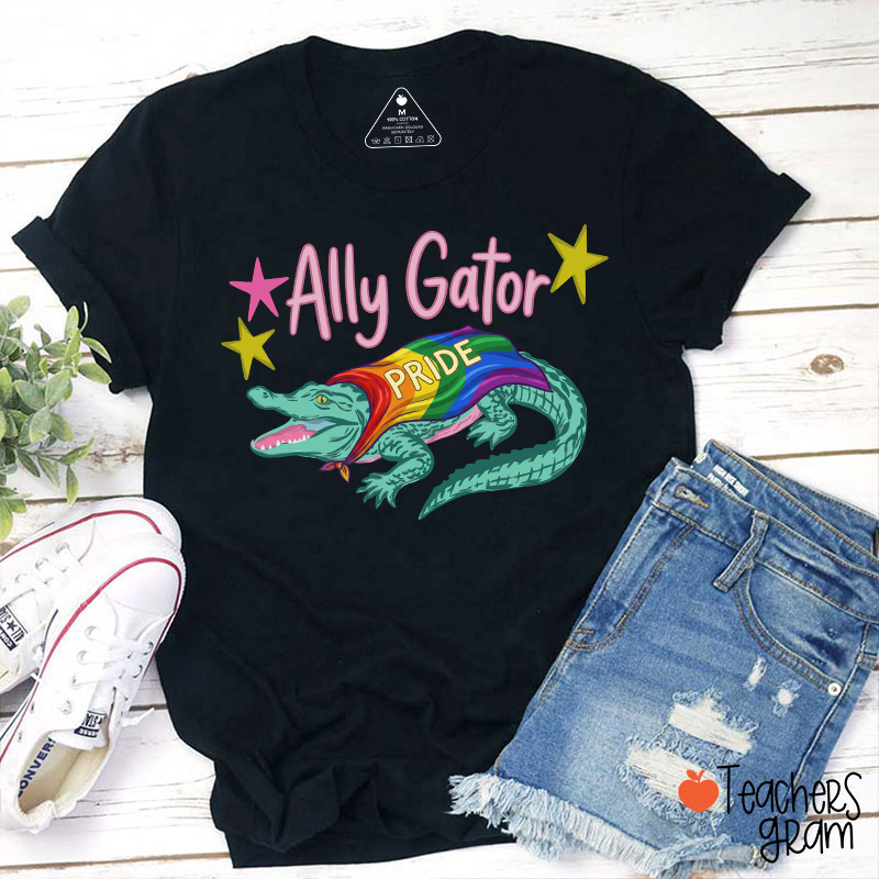 Ally Gator Rainbow Pride Teacher T-Shirt