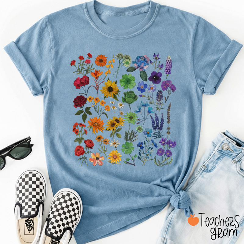 Rainbow Pride Color Wildflowers Teacher T-Shirt