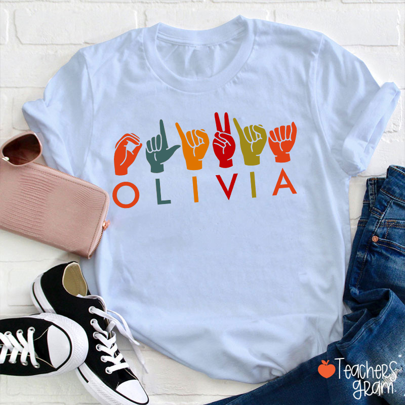 Personalized Name ASL American Sign Language Teacher T-Shirt