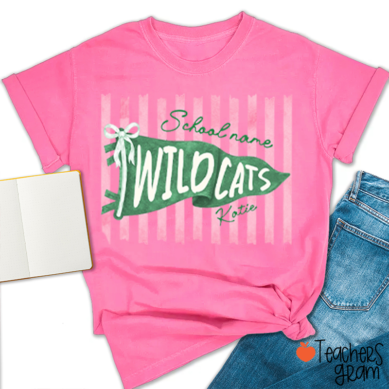 Personalized Mascot School Spirit Stripes Pennant Teacher T-Shirt