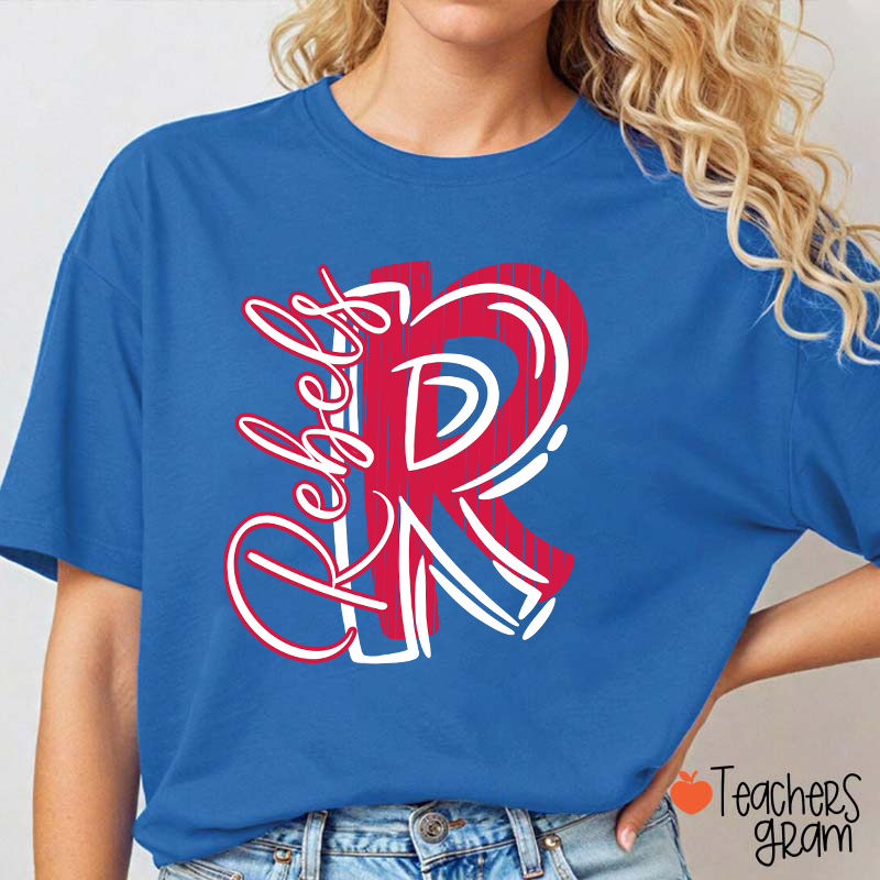 Personalized School Spirit Mascot Initial Teacher T-Shirt