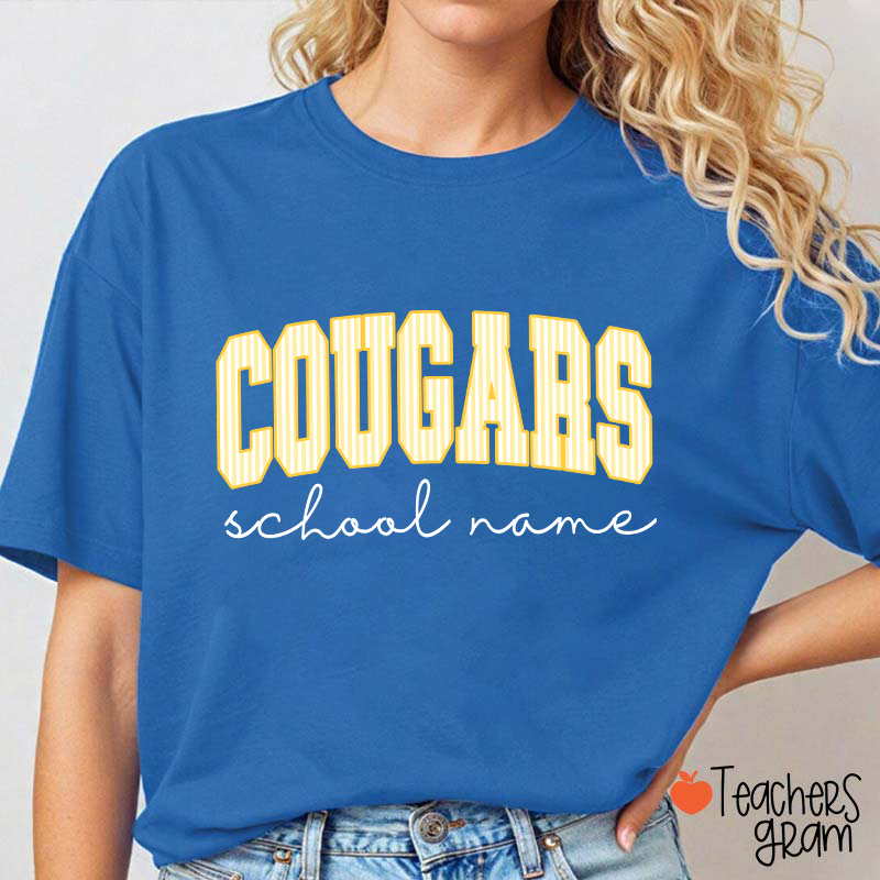 Personalized Mascot School Spirit Stripes Teacher T-Shirt