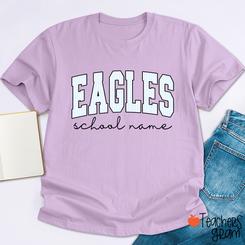 Personalized Mascot School Spirit Stripes Teacher T-Shirt