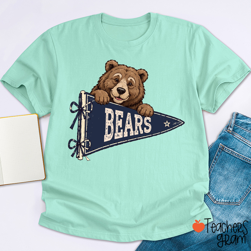 Personalized Mascot Team Name Vintage Pennant Bow Star Teacher T-Shirt