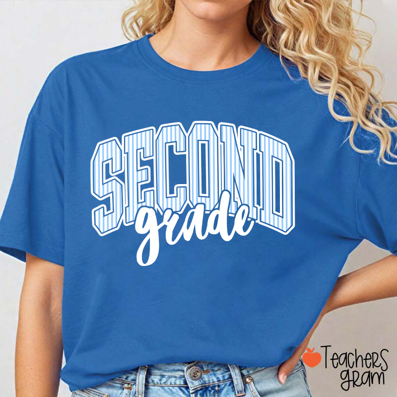 Personalized Grade Striped Varsity Teacher T-Shirt