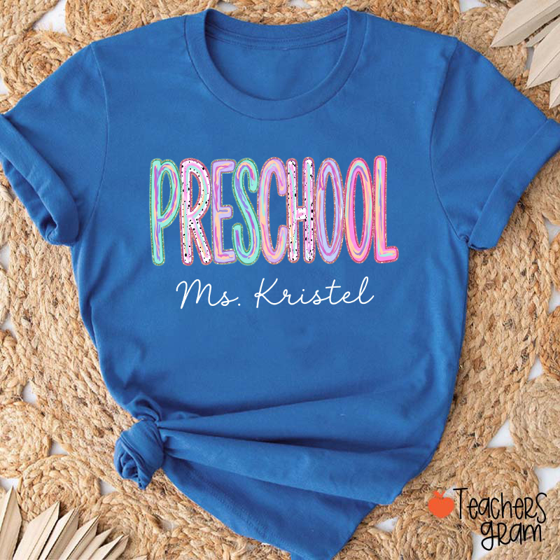 Personalized Grade Rainbow Doodle Name Teacher T-Shirt
