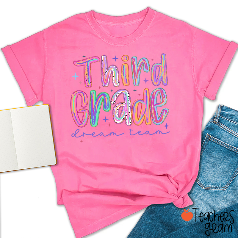 Personalized Pastel Rainbow Grade Dream Team Teacher T-Shirt