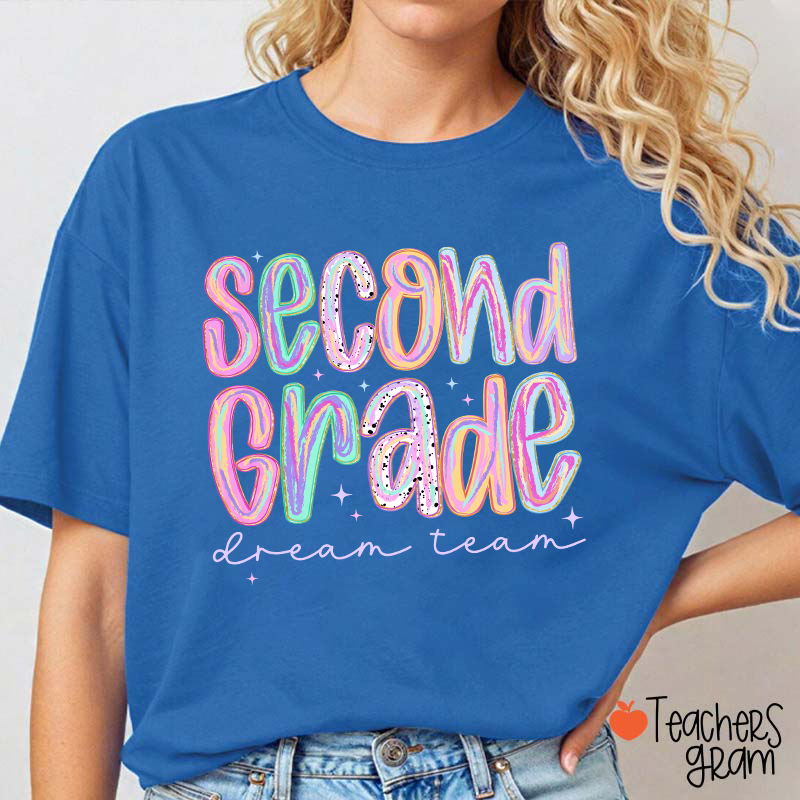 Personalized Pastel Rainbow Grade Dream Team Teacher T-Shirt