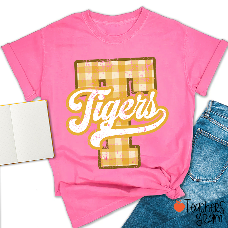 Personalized Mascot Sport Gingham Varsity Teacher T-Shirt