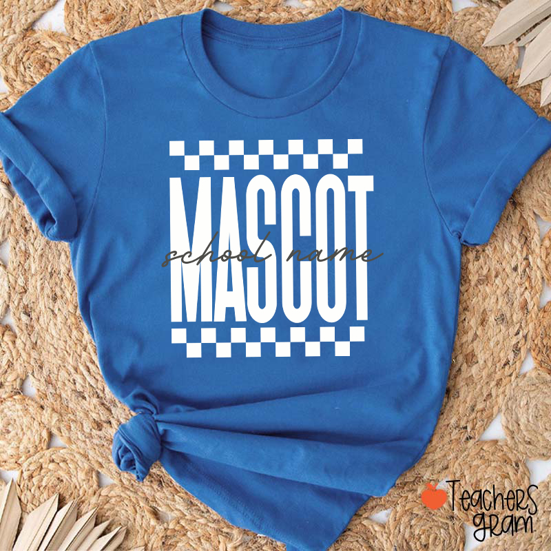 Personalized Mascot Sport Checkered Script Teacher T-Shirt