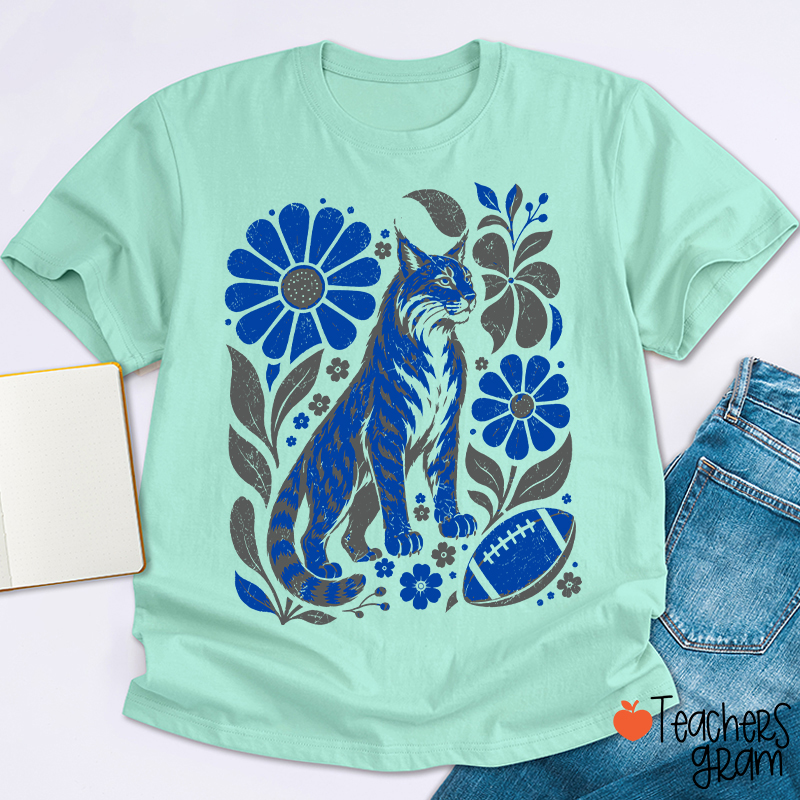 Personalized Mascot Floral Football Vintage Graphic Teacher T‑Shirt