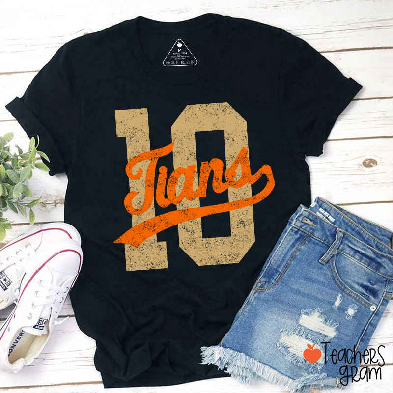 Personalized Mascot Distressed Sport Number Teacher T‑Shirt