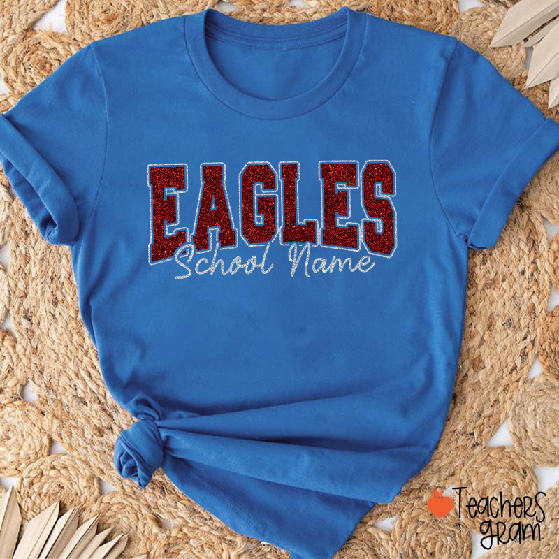 Personalized Mascot School Name Glitter Teacher T‑Shirt