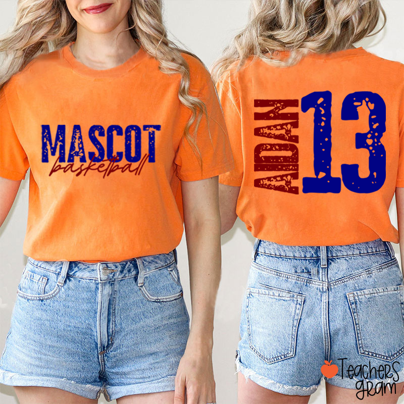 Personalized Mascot Name And Number Basketball Teacher Two Sided T-Shirt