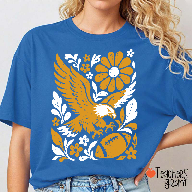 Personalized Mascot Floral Football Vintage Graphic Teacher T‑Shirt