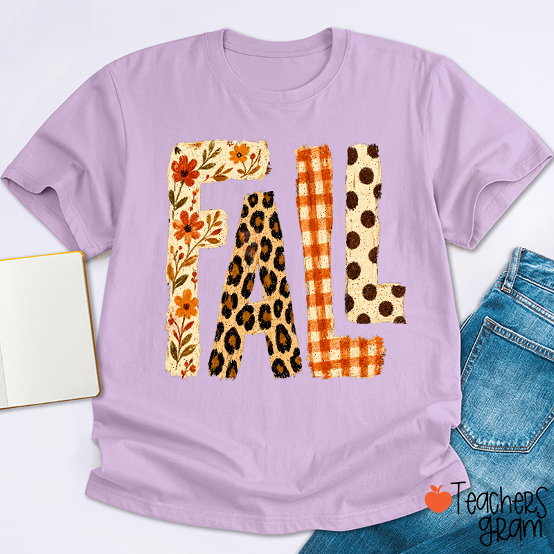 Vintage Patchwork Fall Letter Teacher T‑Shirt