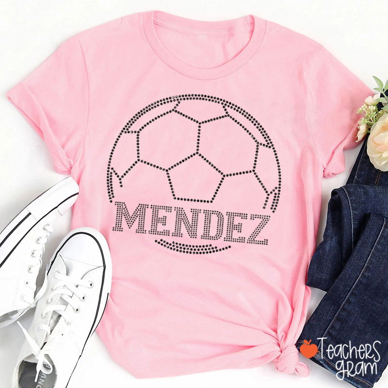 Personalized Color Text Football Sparkling Teacher T‑Shirt