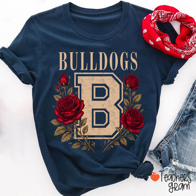Personalized Mascot Sport Floral Initial Letter Teacher T‑Shirt