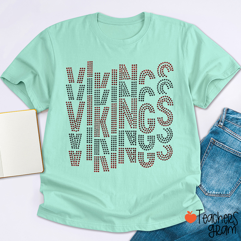 Personalized Mascot Glitter Stacked Text Sports Teacher T‑Shirt