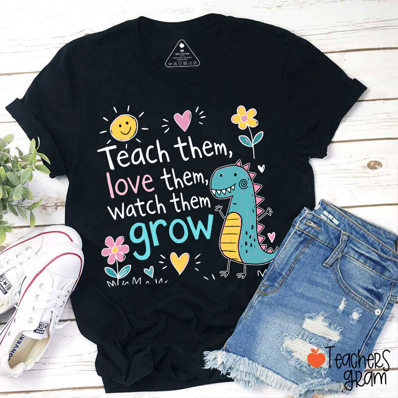 Cute Dinosaur Flower Quote Graphic Teacher T-Shirt