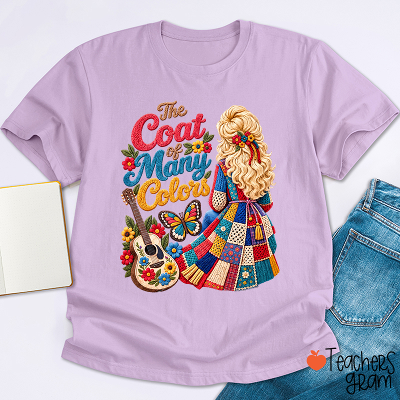 The Coat Of Many Colors Dolly Floral Guitar Teacher T-Shirt