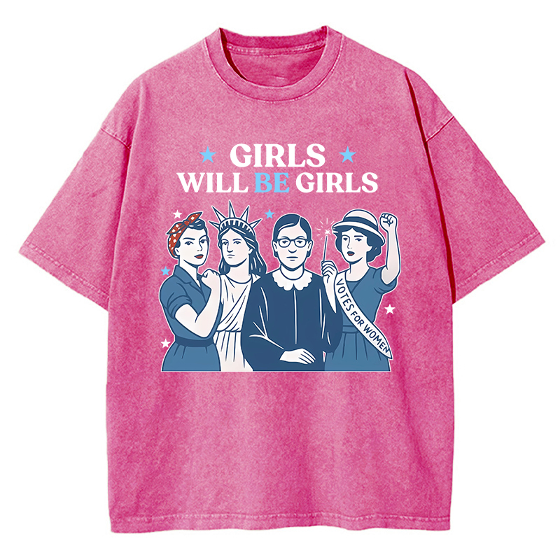 Girls Will Be Girls 4th Of July Teacher Washed T-Shirt