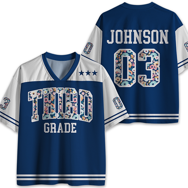 Personalized Grade And Name Flower Teacher Mesh Jersey