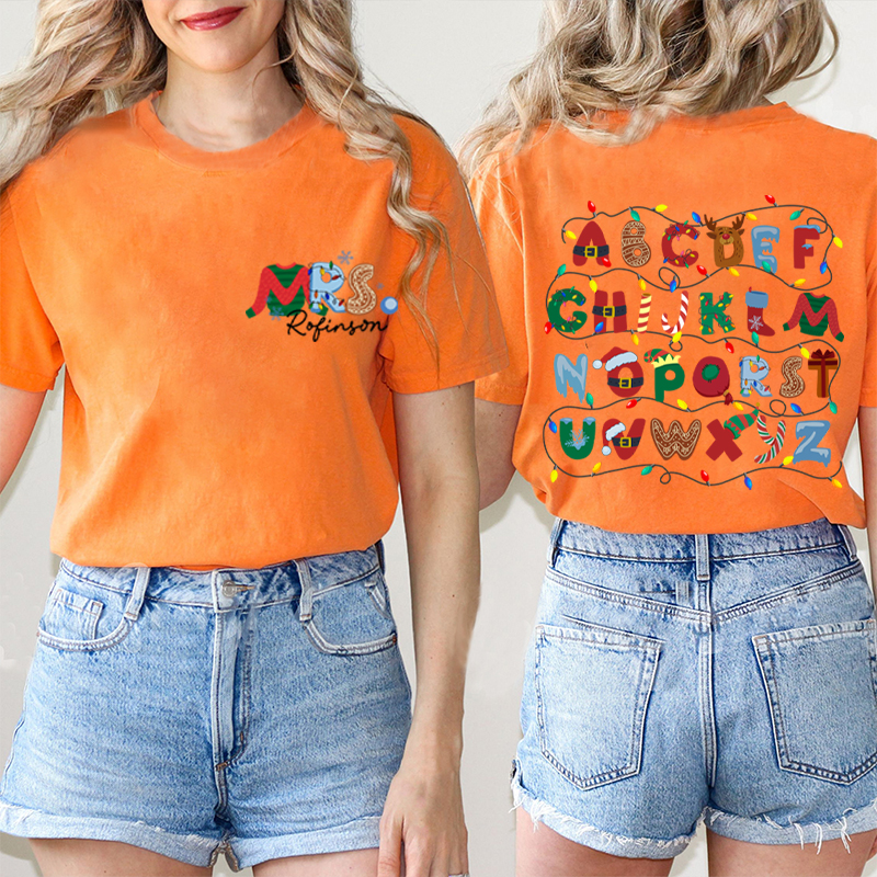 Personalized Alphabet Christmas Teacher T-Shirt