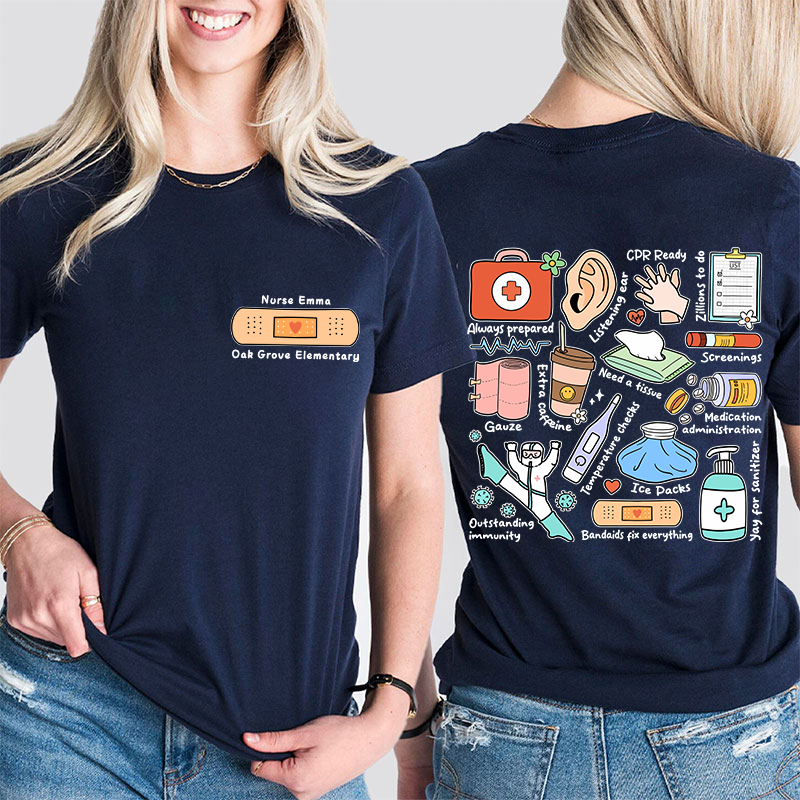 Personalized School Nurse Two Sided T-Shirt