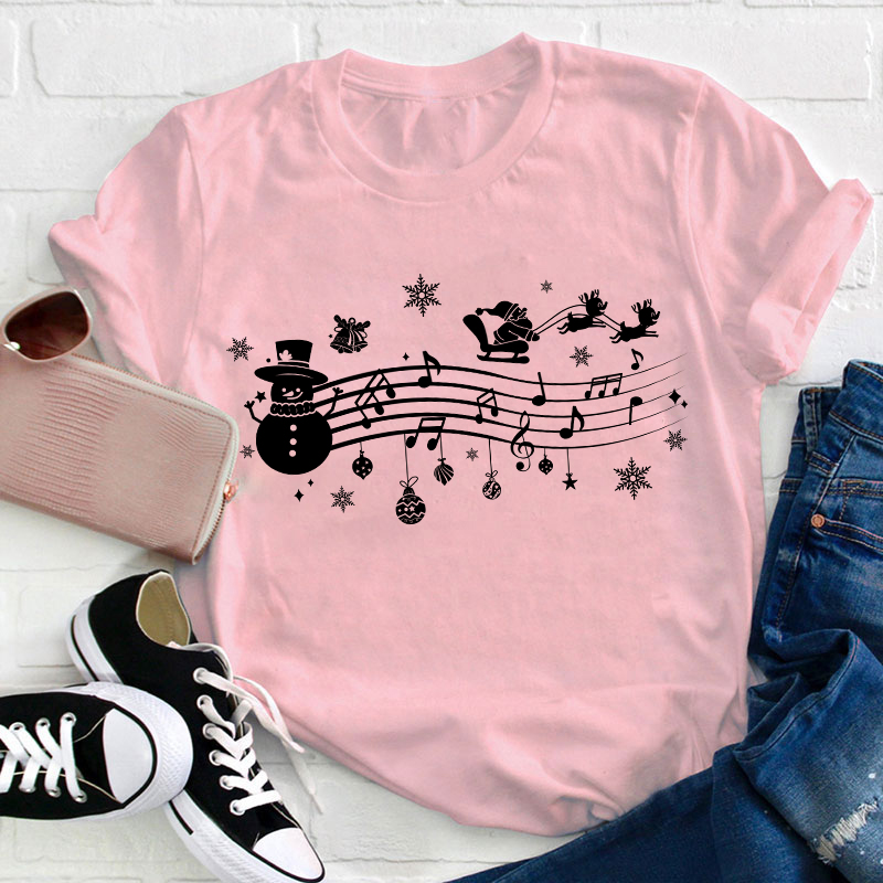 Santa Sleigh Snowman Music Teacher T-Shirt