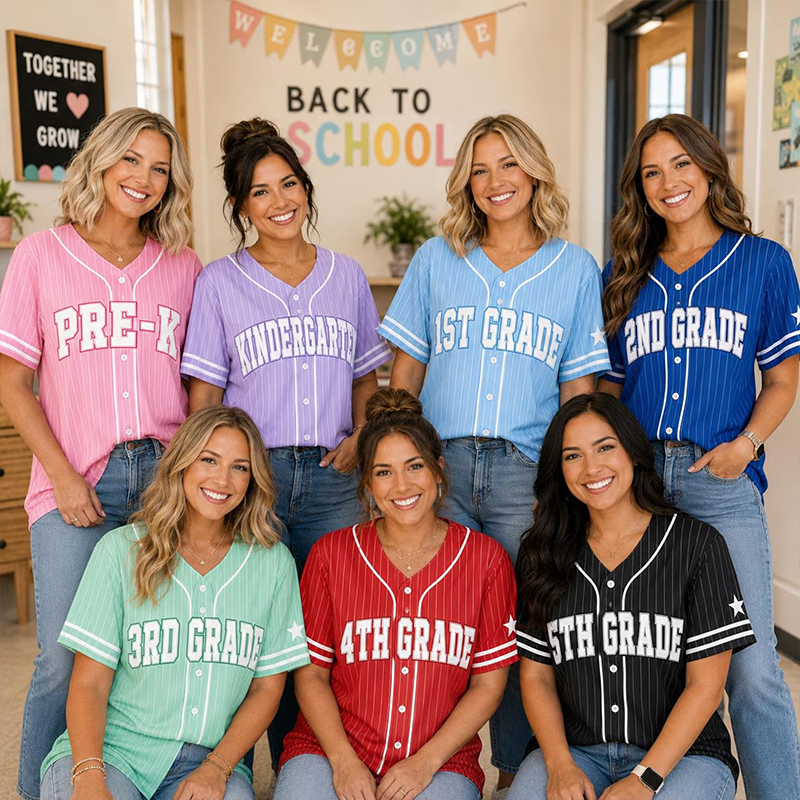 Personalized Grade Number Print Pinstriped Teacher Baseball Jersey