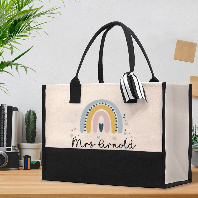 Personalized Rainbow Star Teacher Cotton Tote Bag