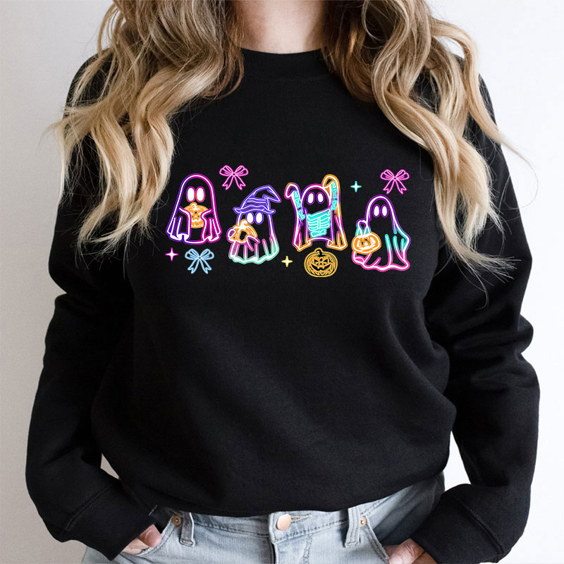Colorful Neon Ghost Pumpkin Teacher Sweatshirt