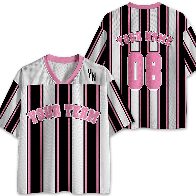 Personalized Team Name Pink Stripes Teacher Mesh Jersey