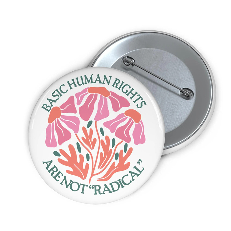 Basic Human Rights Are Not Radical Teacher Pinback Button