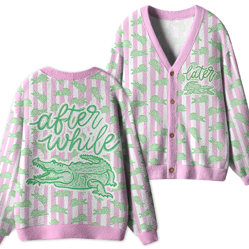 Pink Striped Later Gator Teacher Ugly Cardigan Sweaters