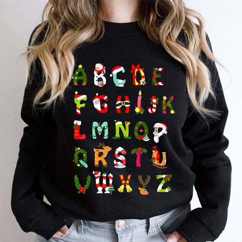 Christmas Alphabet All The Cute Things In Christmas Teacher Sweatshirt