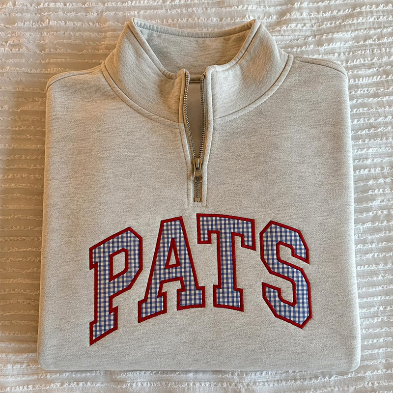 Personalized Embroidered Gingham Mascot Teacher Quarter Zip Sweatshirt