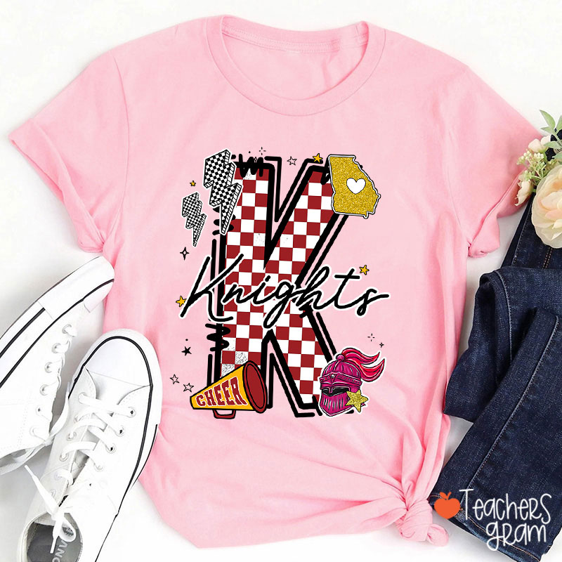 Personalized Mascot Initials Checkered School Spirit Teacher T-Shirt