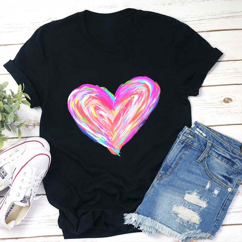 Colorful Rainbow Heart Teacher T-Shirt