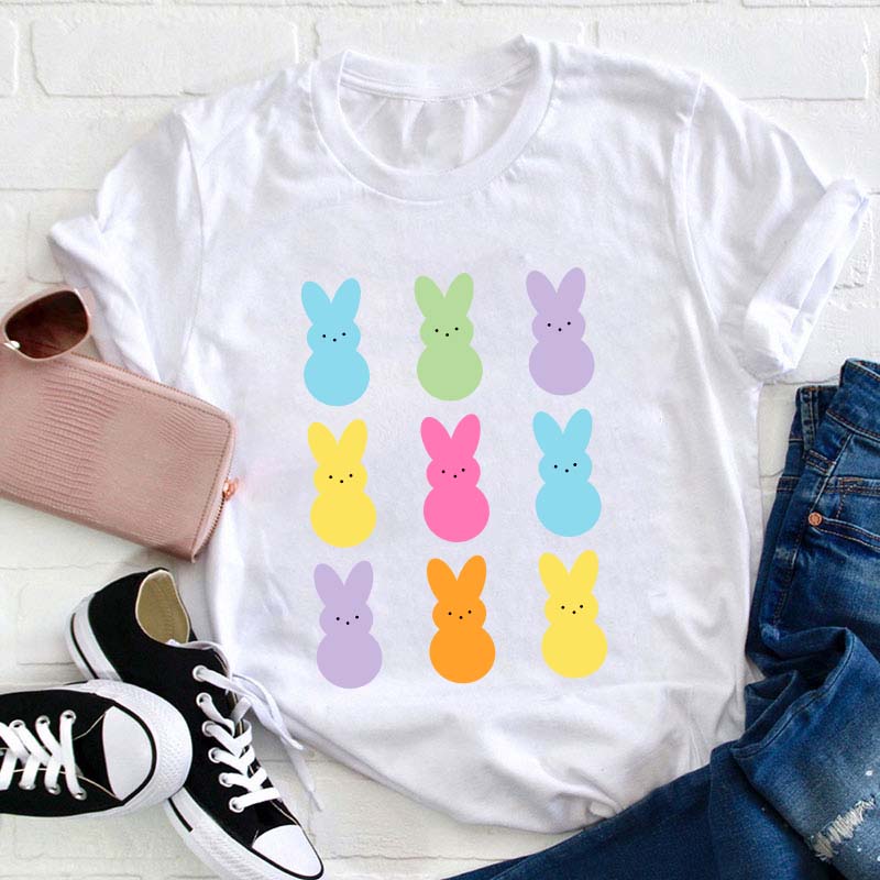 Colorful Easter Peeps Teacher T-Shirt