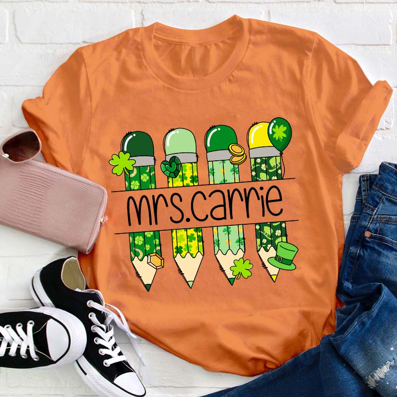 Personalized Green Pencil Teacher T-Shirt