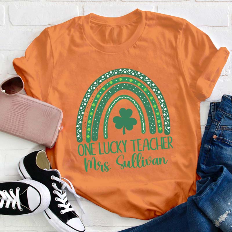 Personalized Rainbow One Lucky Teacher T-Shirt