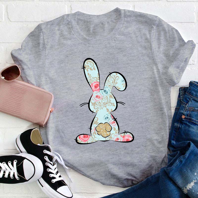 Floral Easter Bunny Teacher T-Shirt