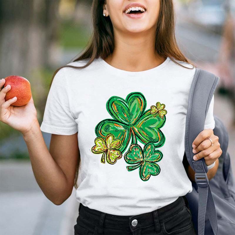 St Patrick's Day Clover Print Teacher T-Shirt