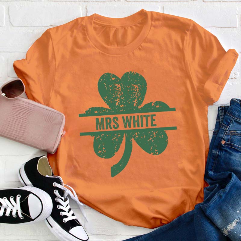 Personalized Lucky Clovers Teacher T-Shirt