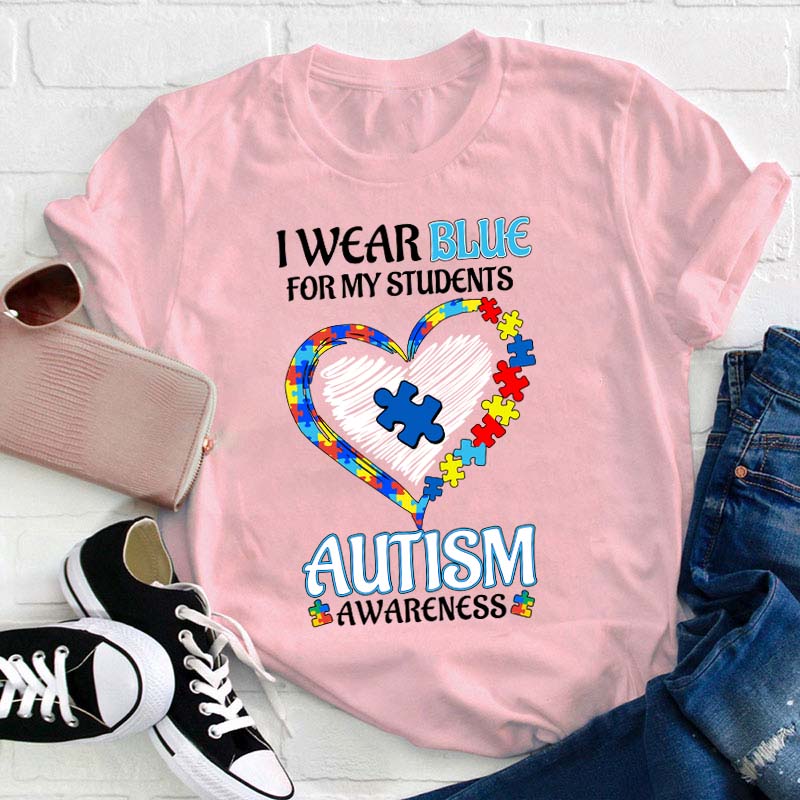 Personalized I Wear Blue For Autism Awareness Teacher T-Shirt