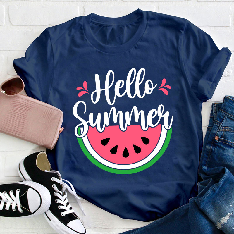 Watermelon Summer Hello Summer Teacher T-Shirt