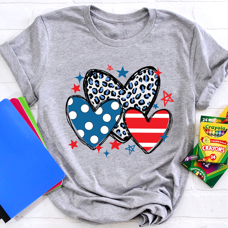 American Hearts Leopard Print Teacher T-Shirt